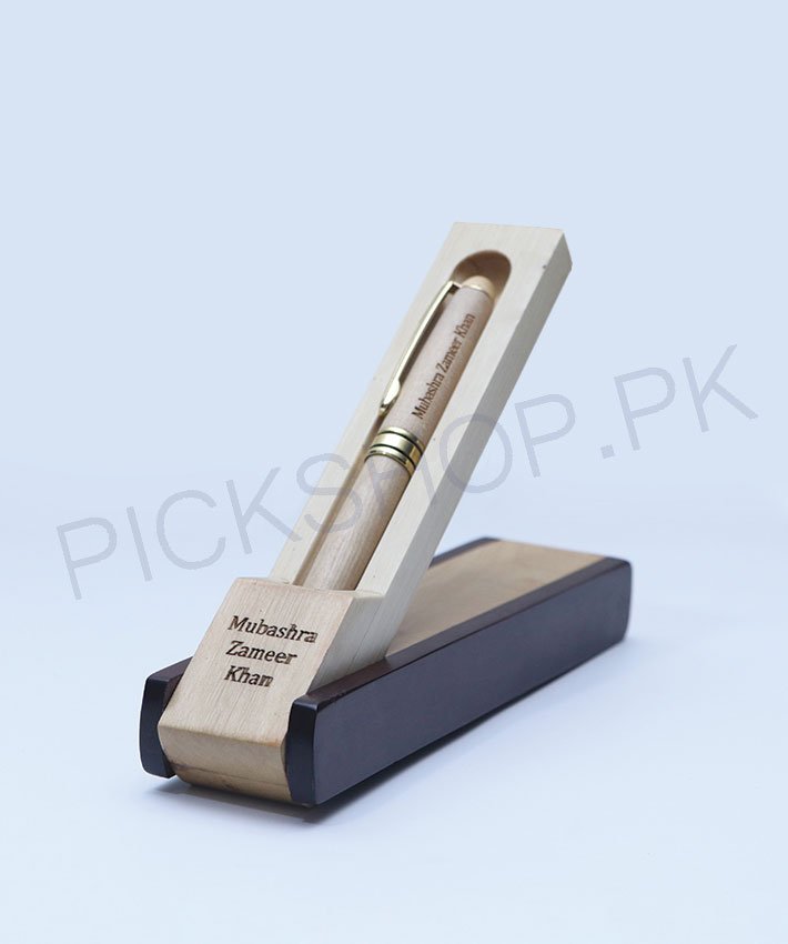 Best Wooden Name Engraved Pen With  Pen Holder Box By Roshnai - Pickshop.pk